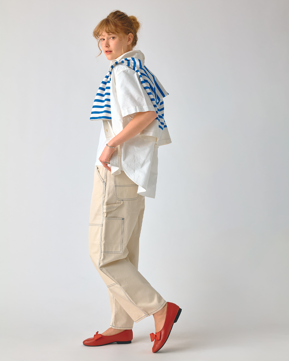BEAMS BOY Oversized Short Sleeve Shirt Ivory 1301-0130-652-0818