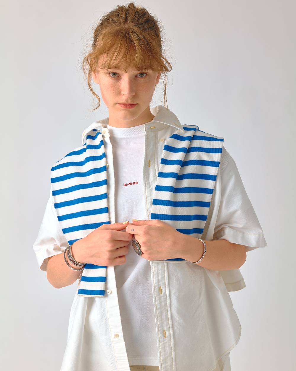 BEAMS BOY Oversized Short Sleeve Shirt Ivory 1301-0130-652-0818