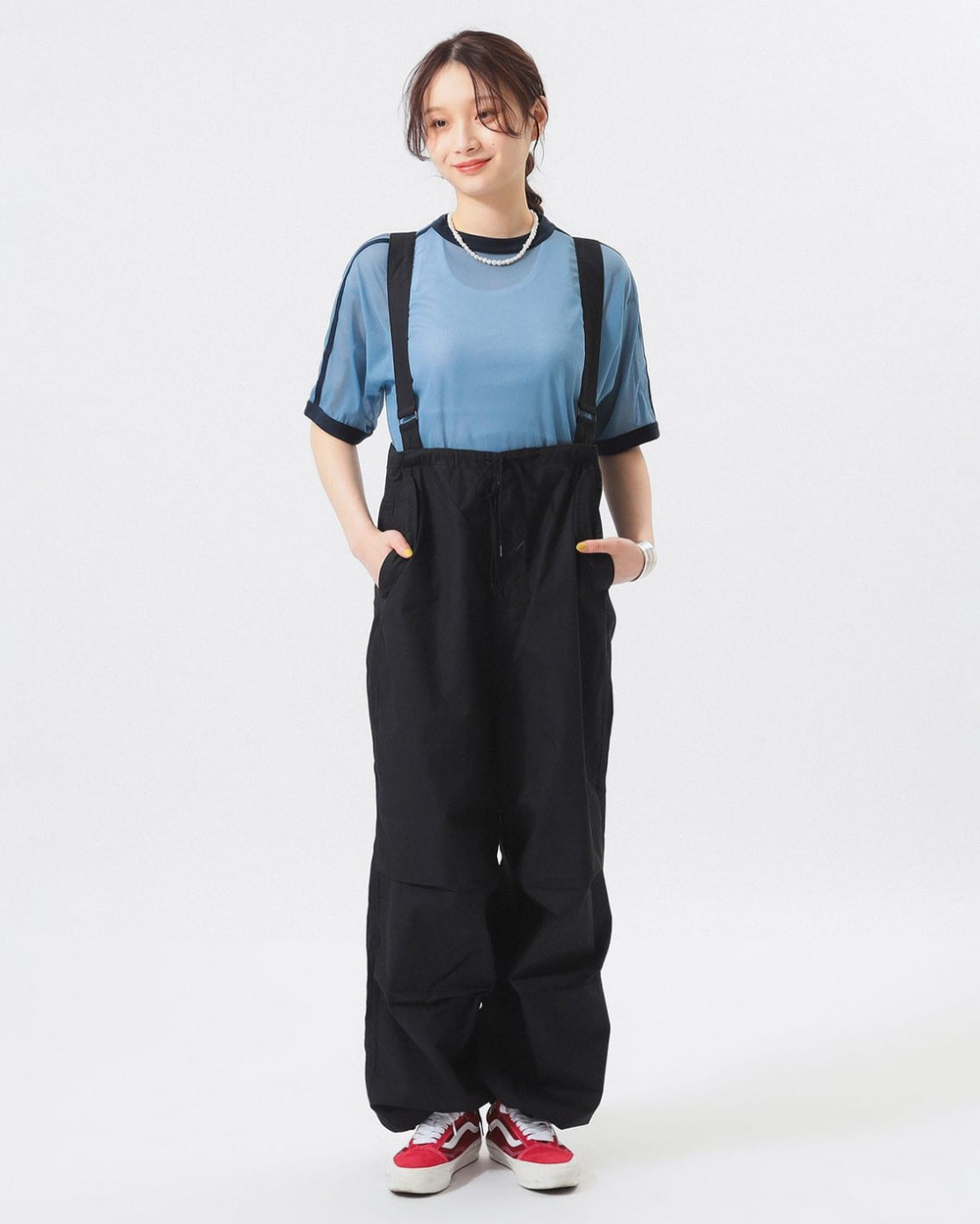 BEAMS BOY Army High Waist Convertible Overall Pants Black 1317-0076-791-1988