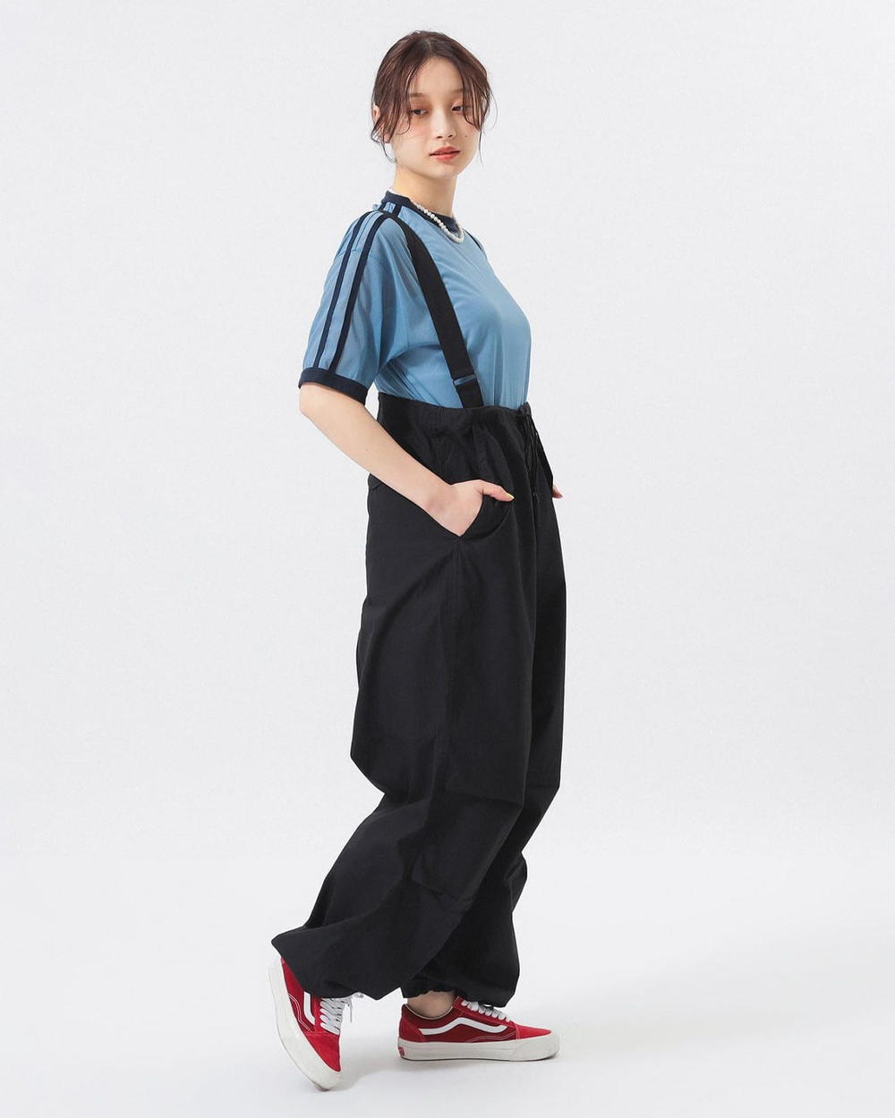 BEAMS BOY Army High Waist Convertible Overall Pants Black 1317-0076-791-1988