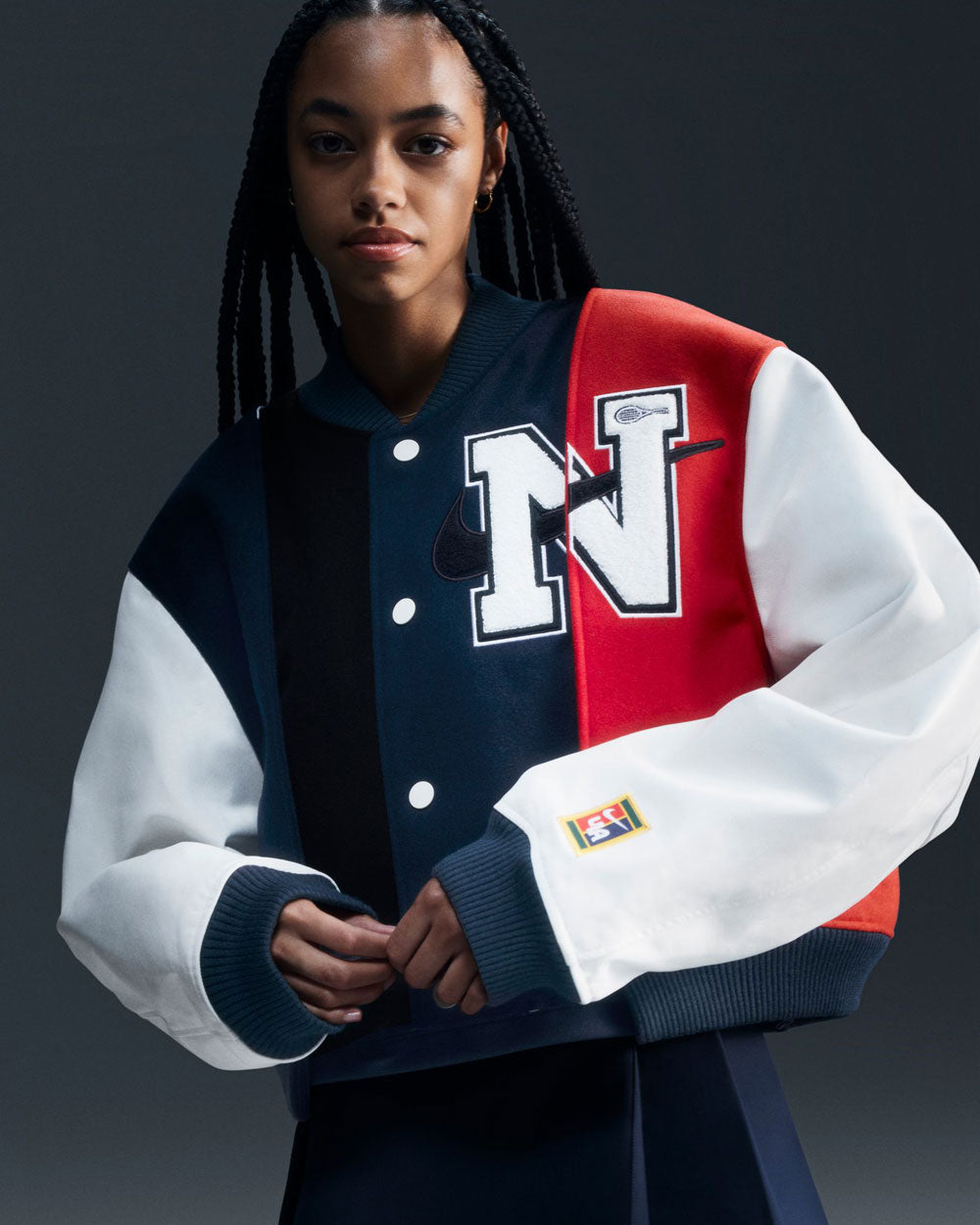 Nike Women By YOON Oversized Varsity Jacket Black/Armoury Navy FZ0280-010