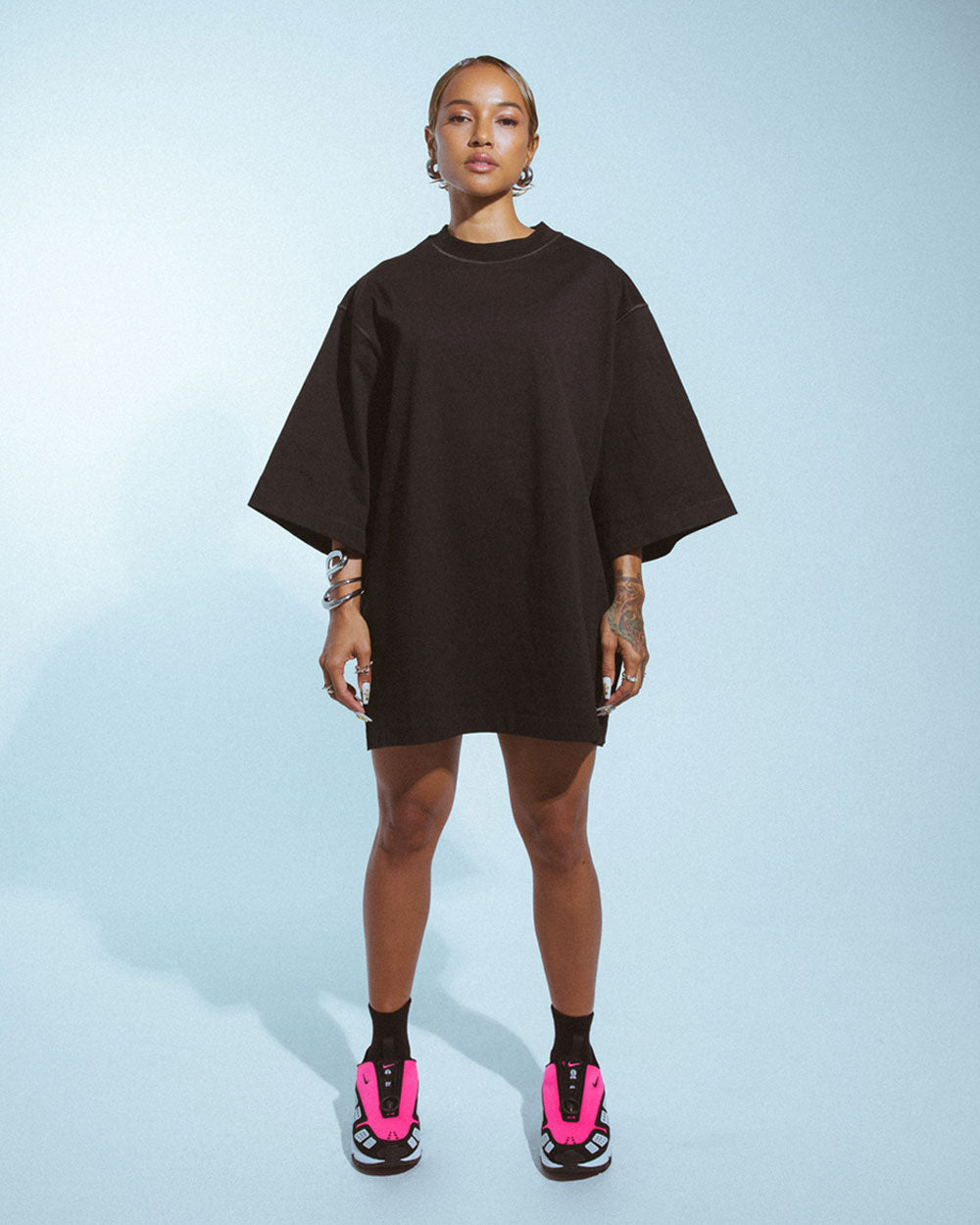 Karrueche x Staple & Hue Oversized Shirt Dress Black KAESH-OHCS-BL