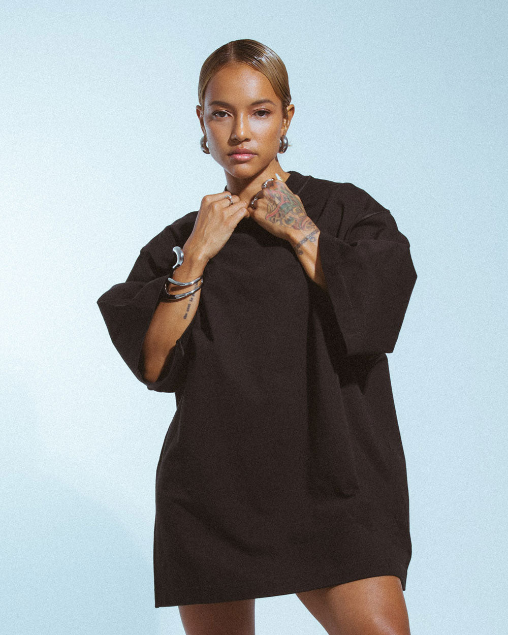 Karrueche x Staple & Hue Oversized Shirt Dress Black KAESH-OHCS-BL