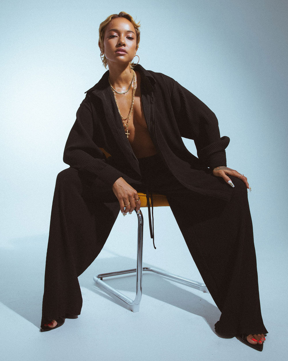 Karrueche x Staple & Hue Pleated Shirt Black