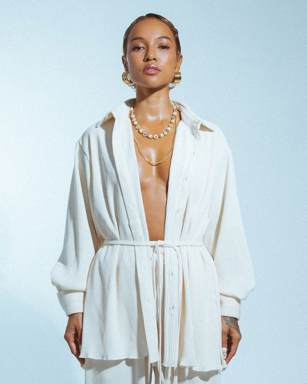 Karrueche x Staple & Hue Pleated Shirt Vanilla KAESH-PS-VC