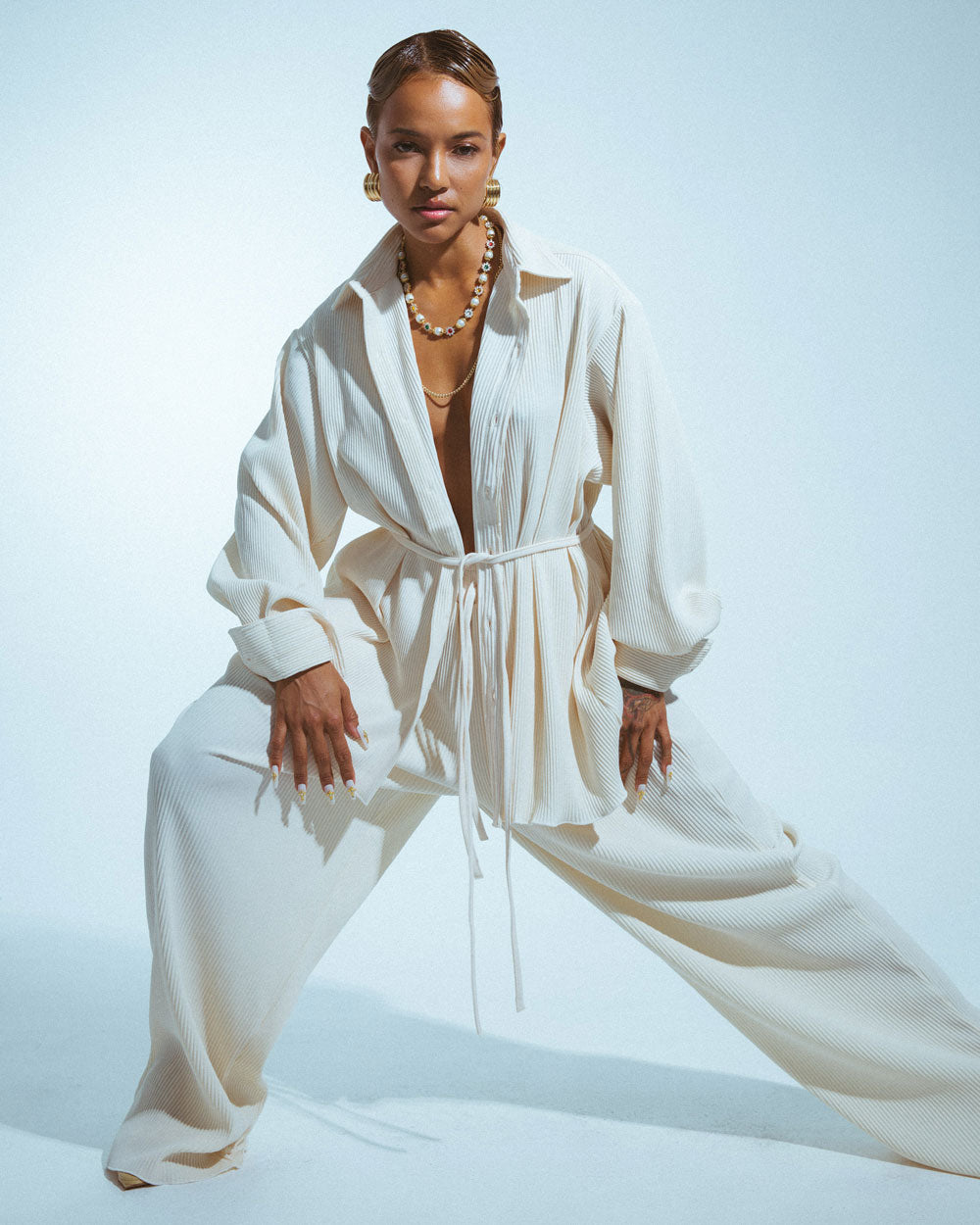 Karrueche x Staple & Hue Pleated Shirt Vanilla KAESH-PS-VC